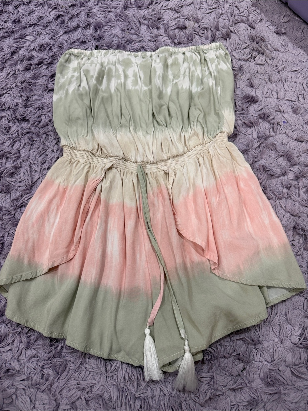 Ocean Drive Strapless Tie-Dye Romper/ cover up in Pink and Sage